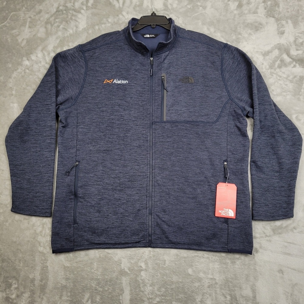 The North Face Mens Full Zip Fleece Dark Navy Heather Jacket Stand-Up Collar 2XL